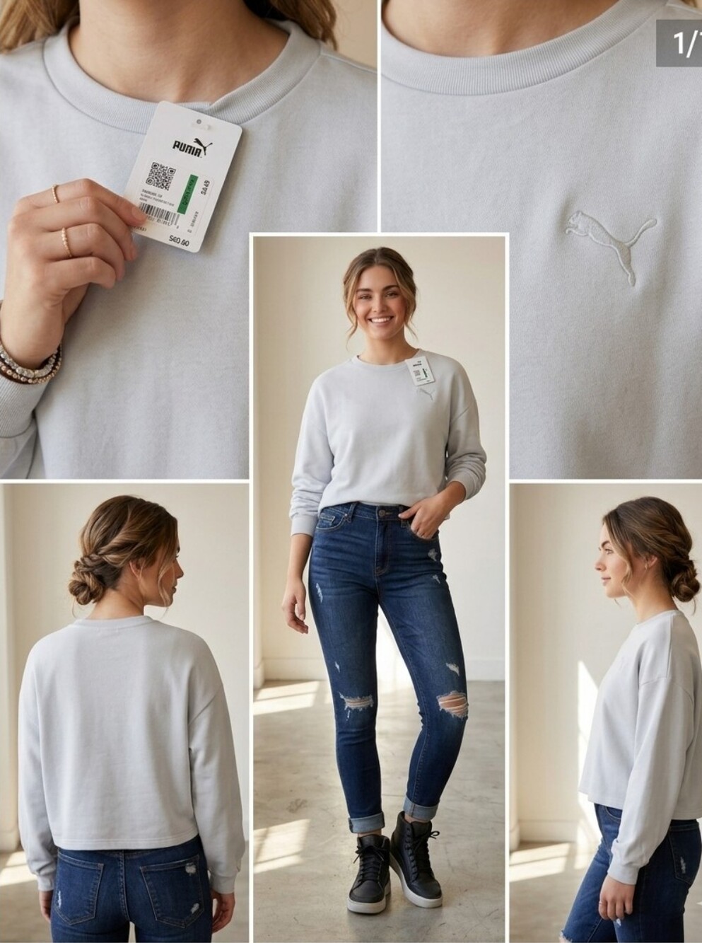 PUMA Women's Crew Neck Shirt in Light Gray